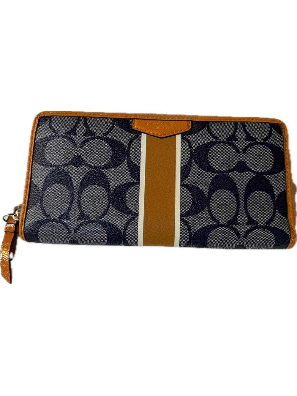 Coach Signature Canvas Stripe Wallet Orange/Tan/Blue